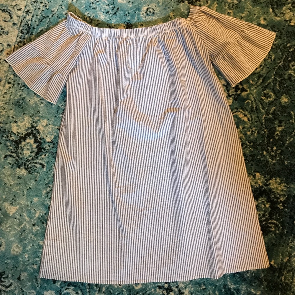 Seersucker off-shoulder dress